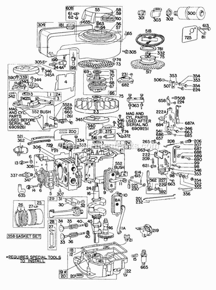 CylinderSumpControlPiston Diagram and Parts List for 146702-0138-99  Briggs and Stratton Engine